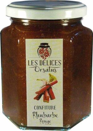 Pot de confiture de rhubarbe rouge